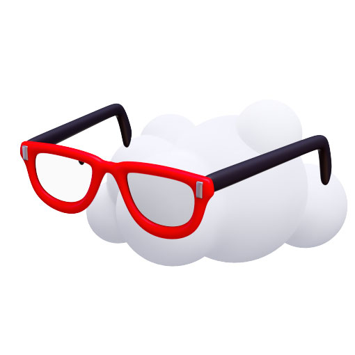 Web4all - очки в 3D с красной оправой на фоне облака